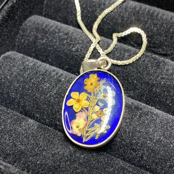 Vintage 925 Sterling Silver Pressed Flower Pendant – Italy MJI Chain – 15.5” - Picture 9 of 11